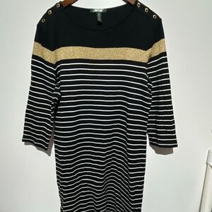 Lauren Ralph Lauren Women's Multicolor Metallic Gold Stripe Sweater Dress XL